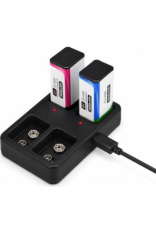 Qasul 9v Pil Şarj Cihazı 4 Yuvalı Micro Usb Girişli Li-ıon Ni-mh Ni-cd Uyumlu Akıllı Şarj Cihazı