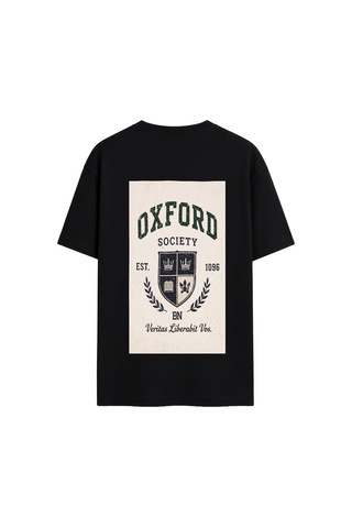 Black Nova Oversize Baskılı Unisex Tişört Oxford Club Black Siyah
