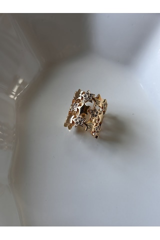 Bymerve Bym523 Çelik Kadın Rose Gold Yıldız Taşlı Geçirmeli 3 Lü Görünüm Kıkırdak Küpe Rose Gold