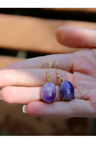 Doğal Taş Ametist Doğal Taşlı Sallantılı Küpe Euku22amt Mor