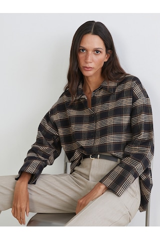Lcw Vision Siyah Ekose Oversize Kadın Gömlek
