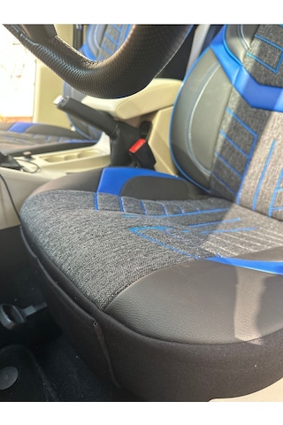Argalı Volkswagen Caddy Araca Uygun Oto Koltuk Kılıfı Üniversal Keten Ve Suni Deri Cepli Oto Koltuk Kılıf Mavi