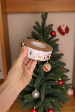 Yılbaşı Grogren Beyaz Kurdele Geyik Desenli Hediye Paketleme, H Karışık