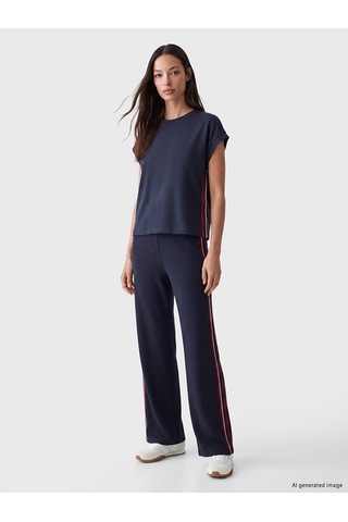Lcw Everyday Lacivert Şerit Detaylı Soft Touch Oversize Kadın Tişört