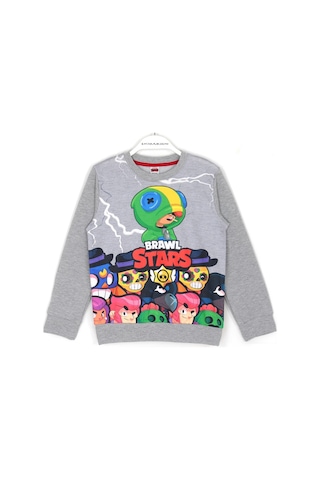Brawl Stars Baskılı Erkek Çocuk Sweatshirt 5 - 14 Yaş Gri