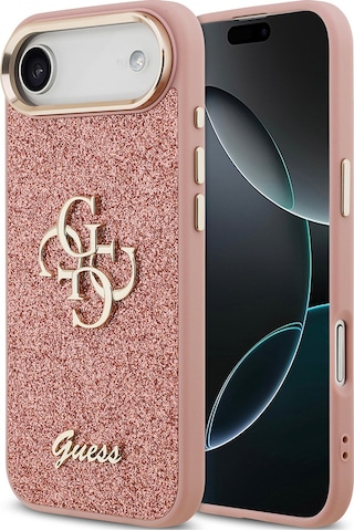 Apple Uyumlu iPhone 17 Air Kılıf Guess Lisanslı 4g Büyük Metal Kamera Çerçeveli Ve Logolu Glitter Kapak Pembe