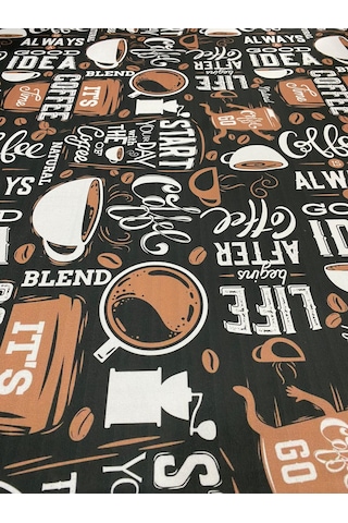 Coffee Kahve Desenli Kumaş Kırlentlik Döşemelik Kumaş Dijital Bas