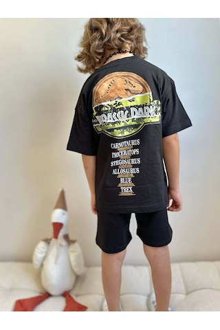 Miniko Kids Erkek Çocuk Jurassic Park Desenli Pamuk Şortlu Takım Siyah