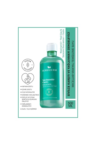 Herbaderm Niacinamide Clarity Sivilce Karşıtı Ve Yağlanmayı Dengeleyici Micellar Makyaj Temizleme Suyu 500 ML