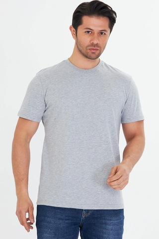 Trendhill Erkek Gri Melanj Pamuklu Bisiklet Yaka Büyük Beden T-shirt Gri5014b