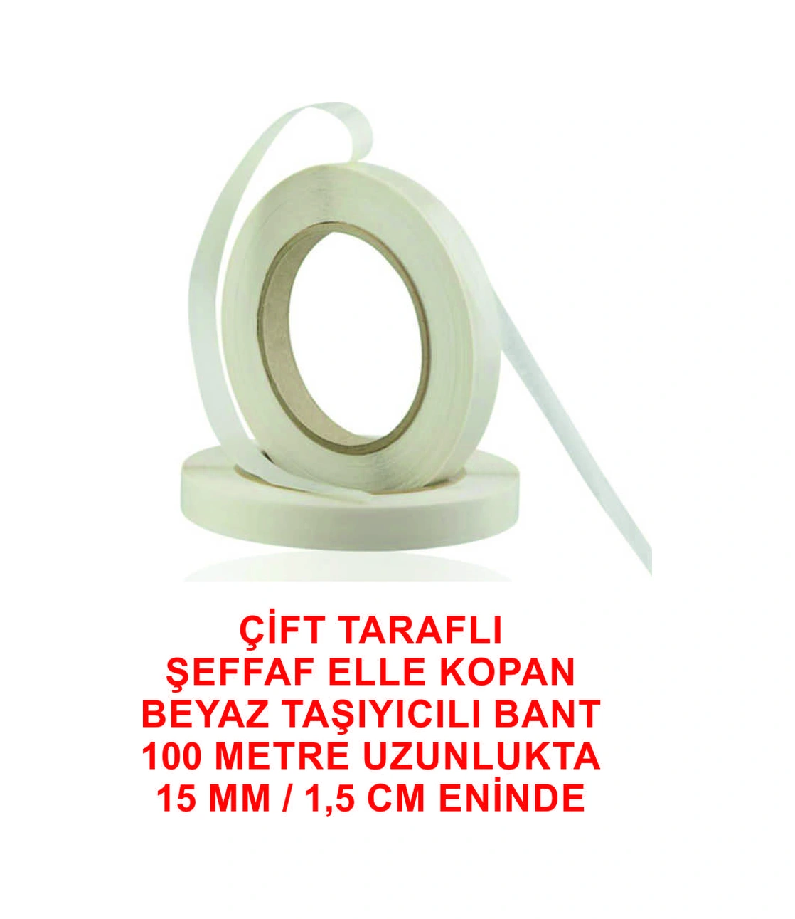 Çift Taraflı Elle Kopan Beyaz Bant 100 M. Uzunlukta 15 Mm Eninde