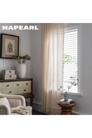 1 Adet Napearl Brokar Pamuk Çözgü Örme Zanaat Perde Püsküller İle Oturma Odası Yatak Odası Ev Dekor İçin W150cm X L240cm Bej