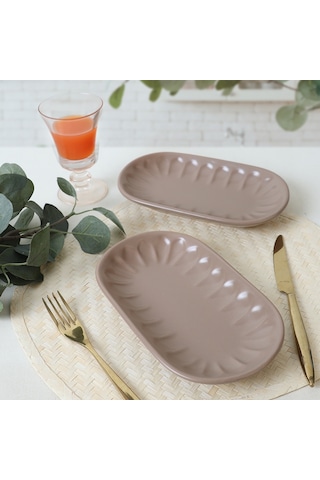 Keramika Mat Toprak Taupe Badem Kayık Tabak 25 Cm 2 Adet 977
