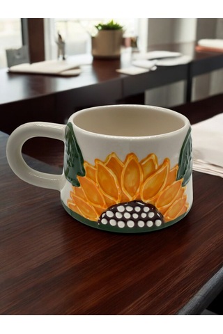 Seramik Kupa Bardak Ayçiçeği Tasarım