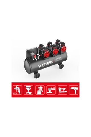Kobb KBK100S 6.0 Hp 100 L 8 Bar Üç Motorlu Yağsız Sessiz Taşınabilir Hava Kompresörü