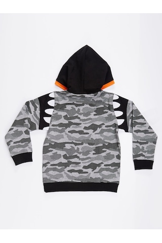 Denokids Mushi Kamuflaj Kapüşonlu Erkek Çocuk Sweatshirt - Gri - Siyah - Turuncu