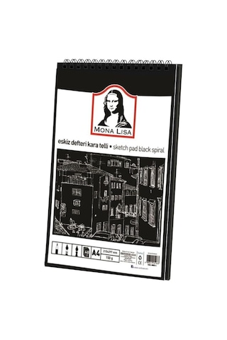 Telli Eskiz Defteri Siyah A4 1 Adet Spiralli Siyah Eskiz Defteri 150 Gr 40 Yaprak Grafit Yağlı Pastel Jel Mürekkep Ka