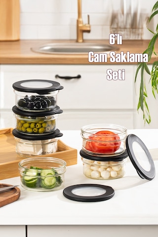Porsima 4381 Flat 6 Lı Cam Çok Amaçlı Saklama Kabı