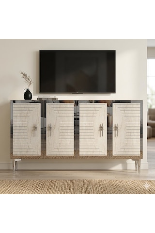 Ka1207bts Tuna Konsol Ve Tv Sehpası Beyaz-traverten-silver 120cm