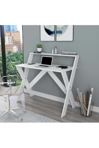 Reyo Home Enda X Ayaklı Raflı Ders Çalışma Masası 50x90 Cm Beyaz