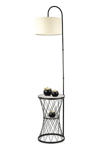 Evsa Sehpa Lambader Siyah Mermer Ahşap Krem Şapka