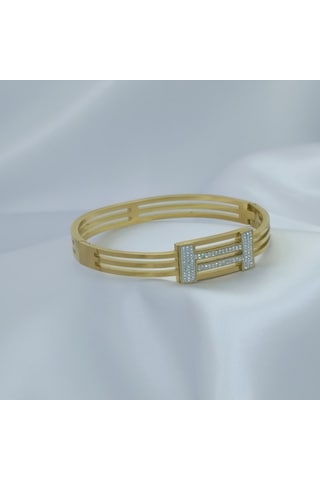 Yeni Sezon Vip Özel Seri Paslanmaz Çelik Altın Kaplama Taşlı Kelepçe Kadın Bileklik Gold