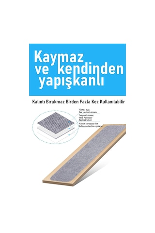 Halifleks Yapışkan Tabanlı Merdiven Basamak Paspası Rip Halı Kaymaz Tabanlı - Gri Null