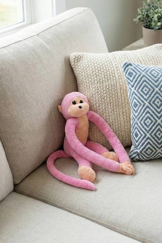 Elleri Yapışan Oyun Ve Uyku Arkadaşı Peluş Maymun Pembe Pembe