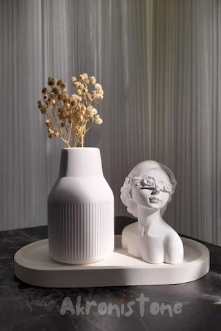 Kadın Figürlü 3'lü Vazo Seti Bubble Tabak & Konik Vazo & Biblo