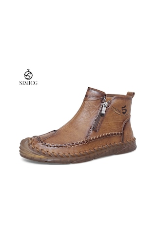 Modaya Uygun Gündelik Yüksek Bilekli Hakiki Deri Erkek Bilek Botları Sarı