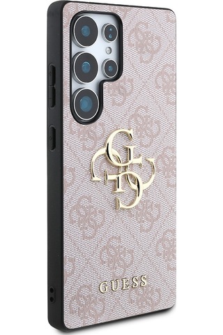 Galaxy Uyumlu S25 Ultra Kılıf Guess Lisanslı Pu Deri 4g Desenli Metal Büyük 4g Ve Yazı Logolu Kapak Pembe