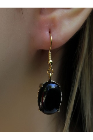 Doğal Taş Oniks Doğal Taşlı Sallantılı Küpe Euku22o Siyah