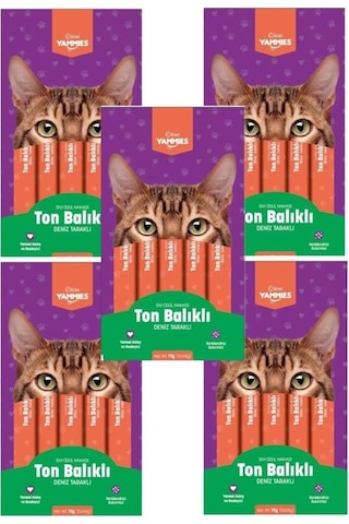 Kiwi Yammies Ton Balıklı Deniz Taraklı Sıvı Kedi Ödül Maması 5 Paket