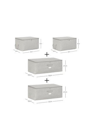 Ocean Home Textile 4'lü Gri Balıksırtı Hurç Set 2 Adet 30 x 22 x 18 / 2 Adet 52 x 28 x 21 cm