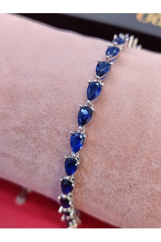 Modagümüşevi 925 Ayar Gümüş Safir Zirkon Taşlı Su Yolu Kadın Bileklik
