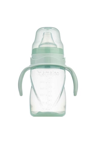 Mamajoo Kulplu Eğitici Bardak 270 ML & İkili Beslenme Kaşığı Açık Yeşil