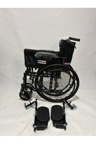 Bemor Manuel Tekerlekli Sandalye Katlanabilir Refakatçi Frenli Sökülebilir Ayaklı Emniyet Kemerli Hasta & Engelli 100 Kg