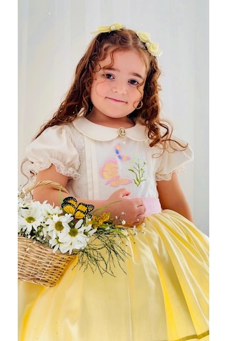H L Y Karol Tasarım Sarı Kız Bebek Elbisesi,doğum Günü Elbisesi, Fotoğraf Çekim Elbisesi,0-12 Yaşa Uygun Sarı