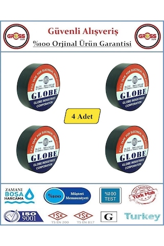 Globe Elektrik Bantı - 19mm Siyah - 4 Adet Globe Elektrik Bantı - 19mm Siyah - 4 Adet