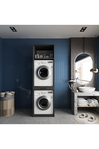 Piramit Çamaşır Ve Kurutma Makinesi Dolabı Banyo Dolabı Füme Antrasit - Füme