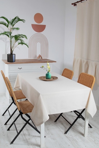 Naturel Masa Örtüsü Düz Pamuk Keten Otantik Krem