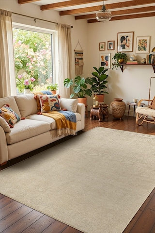 Valerıa Vlr01b Bej Dekoratif Şönil Kilim Modern Desen Yıkanabilir Yumuşak Kaymaz Taban Halı Yolluk