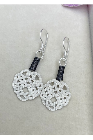 Aşk Düğümü Kazaziye Örme Gümüş Küpe - 04 Gümüş Siyah