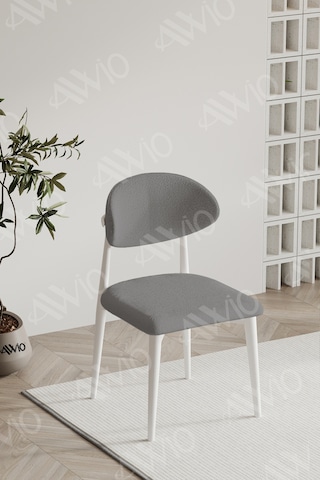 Avvio Silva Polosandalye Beyaz Mutfak Salon Yemek Odası Sandalyesi Metal Ayak Gri