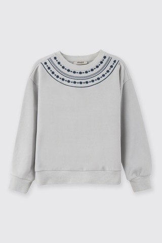 Panço Kız Çocuk Nakışlı Gri Sweatshirt