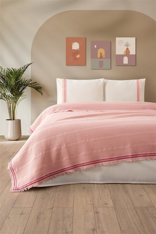 Tivoli Çift Kişilik Dantelli 4 Parça Pike Takımı Çeyizlik-melanie-kapuçino Pudra Pudra