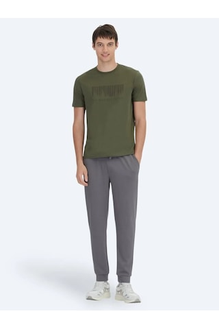 Kip Haki Baskılı Bisiklet Yaka %100 Pamuk T-shirt Haki