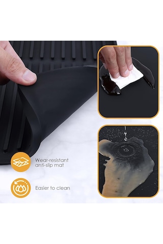 Moveevo Kalıtlı Kenarlı Silikon Kahve Matı - 61x40.5x1.1cm Kalın Tipi, Mutfak Tezgahı, Kahve Makinesi Altı Kullanıma Uygun, Sıvı Tutucu Kahve Aksesuarı Siyah Siyah