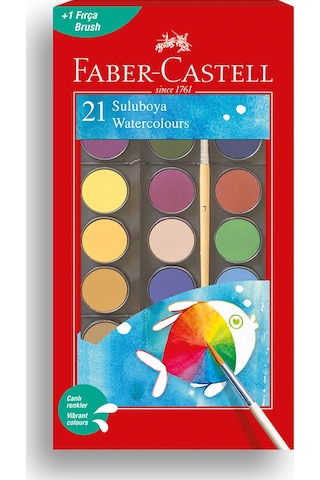 Faber-Castell Suluboya 21 Renk, Büyük Boy, Geniş Renk Yelpazesi, Parlak Canlı ve Örtücü Renkler