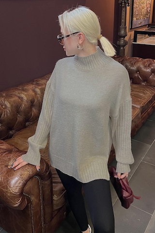 Madmext Bej Yarım Balıkçı Yaka Fitil Detaylı Kadın Kazak Mg2156 Bej